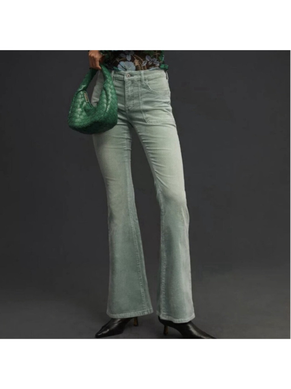 Anthropologie Pilcro The Icon Corduroy Flare Pants Mint Green 29 Mid Rise EUC